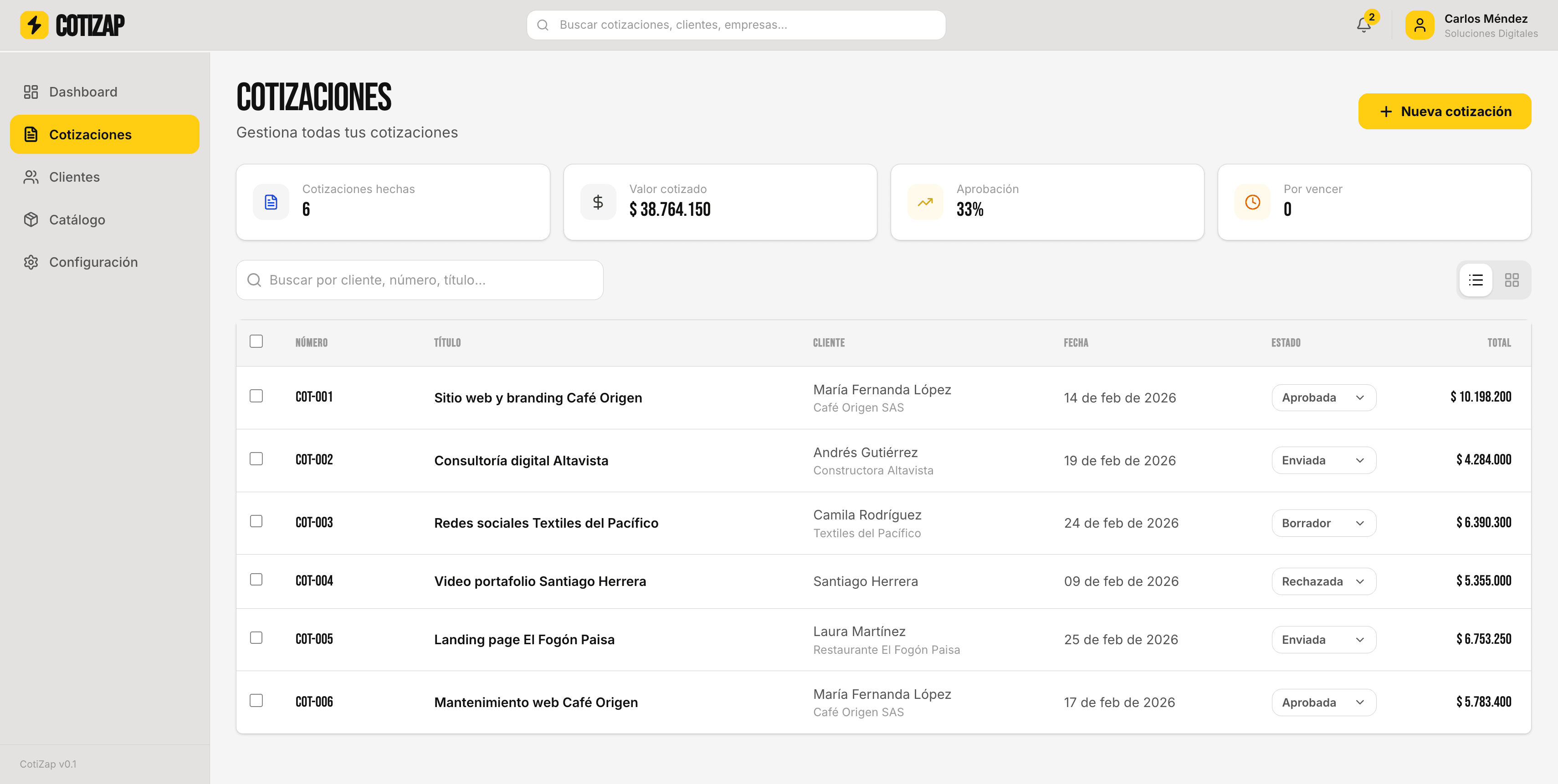 Plataforma Cotizap — cotizaciones profesionales